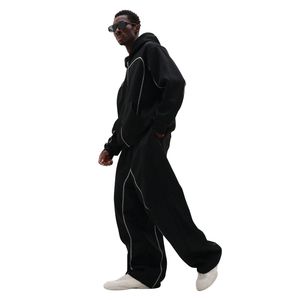 Men's Long Sleeve Zipper-Up Hoodie 450GSM Heavyweight Fleece Oversized Fit Design Embroidered Custom Logo Contrast Piping Hoodie - Product Image 6