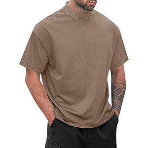 Camiseta de punto transpirable estampada de 280 g/m² para hombre, 100 % algodón, cuello simulado de canalé, hombros caídos, estilo oversize, lisa, para streetwear. - Product Image 6
