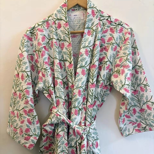 Albornoces de gofres de algodón impresos a mano de primera calidad o batas de noche Tintes sin azo hechos a mano en Jaipur India-Talla única - Product Image 1
