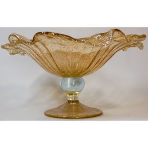 Tammaro Home's High Quality Italian <b>Glass</b> Craft Universo Decorative Piece in Gold Honey Color Fused Technique with Footed Stand - Product Image 4