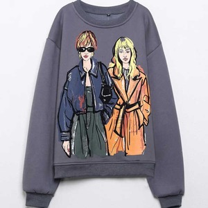 Femmes 2026 New Fashion Girl Print Wash Effect Sweatshirts Vintage O Neck Long Sleeve Female Pullovers Chic Tops - Product Image 1