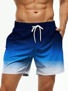 Short de plage avec cordon de serrage pour hommes, imprimé en 3D, streetwear respirant, taille élastique, couleur dégradée, été - Product Image 2