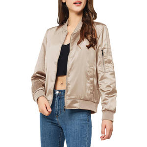 À la mode femmes Satin Bomber veste brillant léger fermeture éclair décontracté Streetwear manteau élégant Baseball vol veste vêtements d'extérieur - Product Image 3