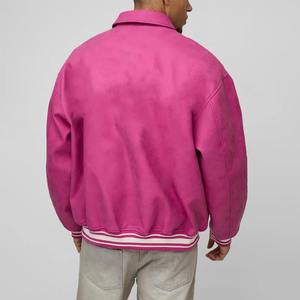 Venta al por mayor de alta calidad 100% poliéster hombres Varsity chaqueta color sólido de gran tamaño caída del hombro completo botón Arriba hombre Varsity - Product Image 5