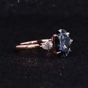 <b>Oval</b> Cut <b>Moissanite</b> <b>Engagement</b> <b>Ring</b> 14k Gold Plated Dark Grey Diamond Trendy Style Wedding Gift for Valentine's Day Party Style - Product Image 3