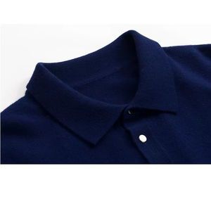 Nouveaux T-shirts polo surdimensionnés tricotés peignés purs pour hommes respirant Anti-rides teint Logo solide Patter - Product Image 4