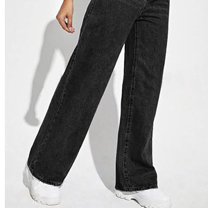 Vendita calda da donna <span class=keywords><strong>pantaloni</strong></span> in Denim nero alla moda Casual da strada da ragazza a gamba larga larga ampia <span class=keywords><strong>pantaloni</strong></span> Jeans in Denim - Product Image 2