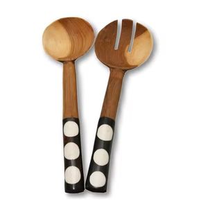 Nouveau noir et blanc émail Design fin poignée salade service ensemble en bois salade serveur ensemble dîner cuisine ustensiles de cuisine ensemble - Product Image 1
