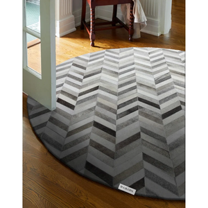 Cowhide Leather Strap <b>ROUND</b> Rug | Patchwork Cowhide <b>Round</b> Rug Hair on Leather Cowhide <b>Carpet</b> Grey Handmade Rug Home Decor - Product Image 3