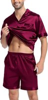 Ensemble de pyjamas en satin pour homme, 100% coton, grande taille, manches courtes, chemise boutonnée en soie, deux pièces, thermique, séchage rapide