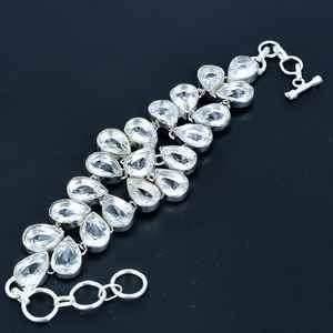 Bracelet réglable pour femme fait à la main en argent sterling 925 topaze blanche bracelets porte-bonheur à la mode cadeau de pierres précieuses en laiton - Product Image 3