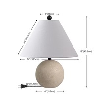 Lámpara de mesa redonda de piedra travertino de lujo con pantalla de tela de lino premium, iluminación ambiental cálida para decoración moderna y elegante