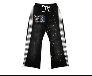 กางเกงสเวตแพนท์ทรงตรงขาบานสไตล์วินเทจพิมพ์ลาย Y2K ผ้าฝ้ายคุณภาพสูงสีดำล้างสีแบบแอซิดวอชสำหรับผู้ชาย - Product Image 3