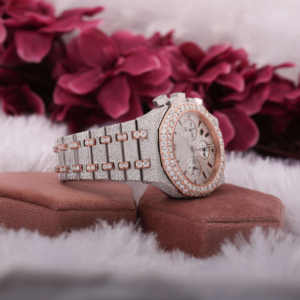 Reloj de Diamantes Clásico con Cronógrafo y Fecha, con Incrustaciones de Moissanita Redonda en Dos Tonos, Rosa y Blanco, para Hombre - Product Image 5