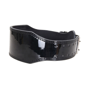 Ceinture de musculation sur mesure en gros – Ceinture de musculation en cuir verni noir avec boucle à double ardillon - Product Image 4