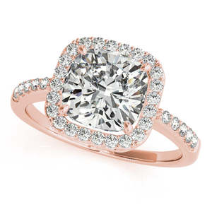 Cushion Cut 1.67ct <b>Diamond</b> Halo Bridal Set in 14k Rose Gold Square Shape <b>Diamond</b> <b>Rings</b> - Product Image 1
