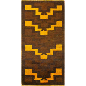 พรมขนสัตว์ถักมือสีน้ำตาลเบจ Zuri รุ่น Pae-128 ลายเรขาคณิต สำหรับห้องนั่งเล่น พรมปูพื้นบ้าน รูปทรงสี่เหลี่ยมผืนผ้า ดีไซน์แบบจิ๊กซอว์ สำหรับห้องโถง - Product Image 1