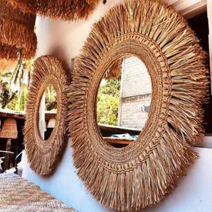 Natural Fiber Round Wall <b>Mirror</b> with Handmade Woven Frame Decorative Accent for Boho Home Bedroom or Entryway Decor Idea - Product Image 3