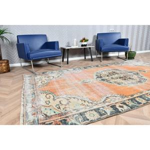 Grand tapis vintage 5,4x9,1 pi (166x277 cm), tapis turc en laine à bordure orange - Product Image 1