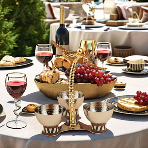 Juego de servir inspirado en la palmera árabe con tres cuencos de metal y una base MOP perfecta para dátiles y uso en Ramadán - Product Image 5