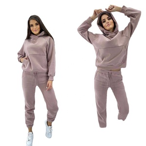Survêtement design solide noir vert durable survêtement sweat à capuche de luxe sans cordon de serrage avec pantalon en vrac pour femme vente en gros - Product Image 5
