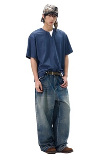 Pantalon en jean vintage délavé pour homme, style crayon, effet moustaches, tendance - Product Image 4