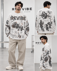 T-shirt à manches longues surdimensionné personnalisé avec motif mécanique vieilli, en coton épais, imprimé DTG, coupe carrée, OEM, marque privée - Product Image 2