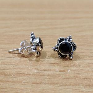 14k Gold <b>Black</b> Onyx <b>Stud</b> <b>Earrings</b> with Diamond 2.5 Grams Floral Bezel Setting Variety of Styles Including Hoop Drop <b>Earrings</b> - Product Image 1