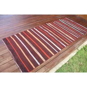 Vintage 2.9x7.1 ft Rug, Kilim Turkish Rug, <b>Brown</b> Persian Rug <b>Wool</b> - Product Image 2