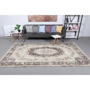 5.4x9.3 ft Vintage Rug, Turkish Rug, <b>Brown</b> Striped <b>Wool</b> Rug - Product Image 1