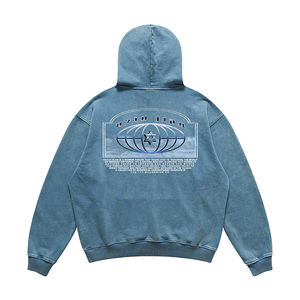 Men's <b>Vintage</b> Washed Cotton Hoodies Oversized Drop-Shoulder Full Sleeves <b>Sweatshirt</b> Scree-Printing OEM Pullover Outerwear Top - Product Image 3