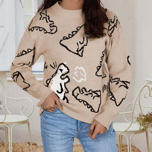 Suéter de Punto con Estampado de Dinosaurio para Hombre, Talla Grande, 100% Algodón, Informal de Invierno, Manga Larga, Logotipo Frontal - Product Image 4