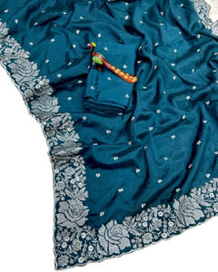 Saree con estampado de satén Georgette de diseñador de estilo pesado de alta calidad con pieza de blusa al mejor precio - Product Image 1