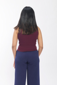 เสื้อกล้ามเอวลอยแขนกุดผ้าสแปนเด็กซ์คอกลมผ้ายืดสีม่วงสำหรับผู้หญิงทันสมัย - Product Image 4