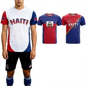 Haiti <b>Football</b> Jersey Men's Short Sleeve Patriotic Flag Design Breathable Polyester T-Shirt Casual Sport Wear - Product Image 1
