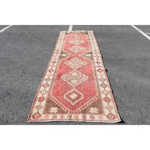 3.8x11.8 ft Vintage Turkish Rug, <b>Runner</b> Rug, <b>Red</b> Wool Rug - Product Image 2