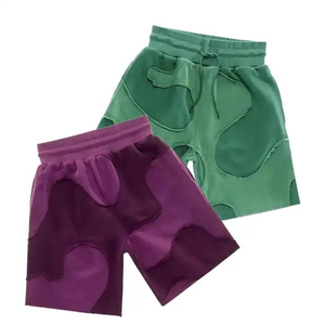 <b>Men's</b> High Street Style Acid Wash <b>Shorts</b> Custom Vintage Washed Cotton French Terry with Embroidered <b>Patch</b> Drawstring Design - Product Image 4