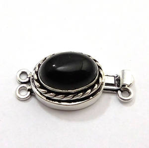 Prem Bhaya Black <b>Onyx</b> Gemstone 1Strand 2Strand 3Strand Oval Box Clasp Antique Silver Plated 26X15X10MM Jewelry Making B620 - Product Image 5