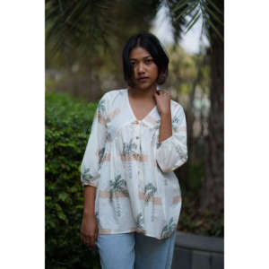 Blusa de Lino con Estampado Floral y Fruncido para Mujer, Top Transpirable de Moda, Tallas XL-5XL - Product Image 4