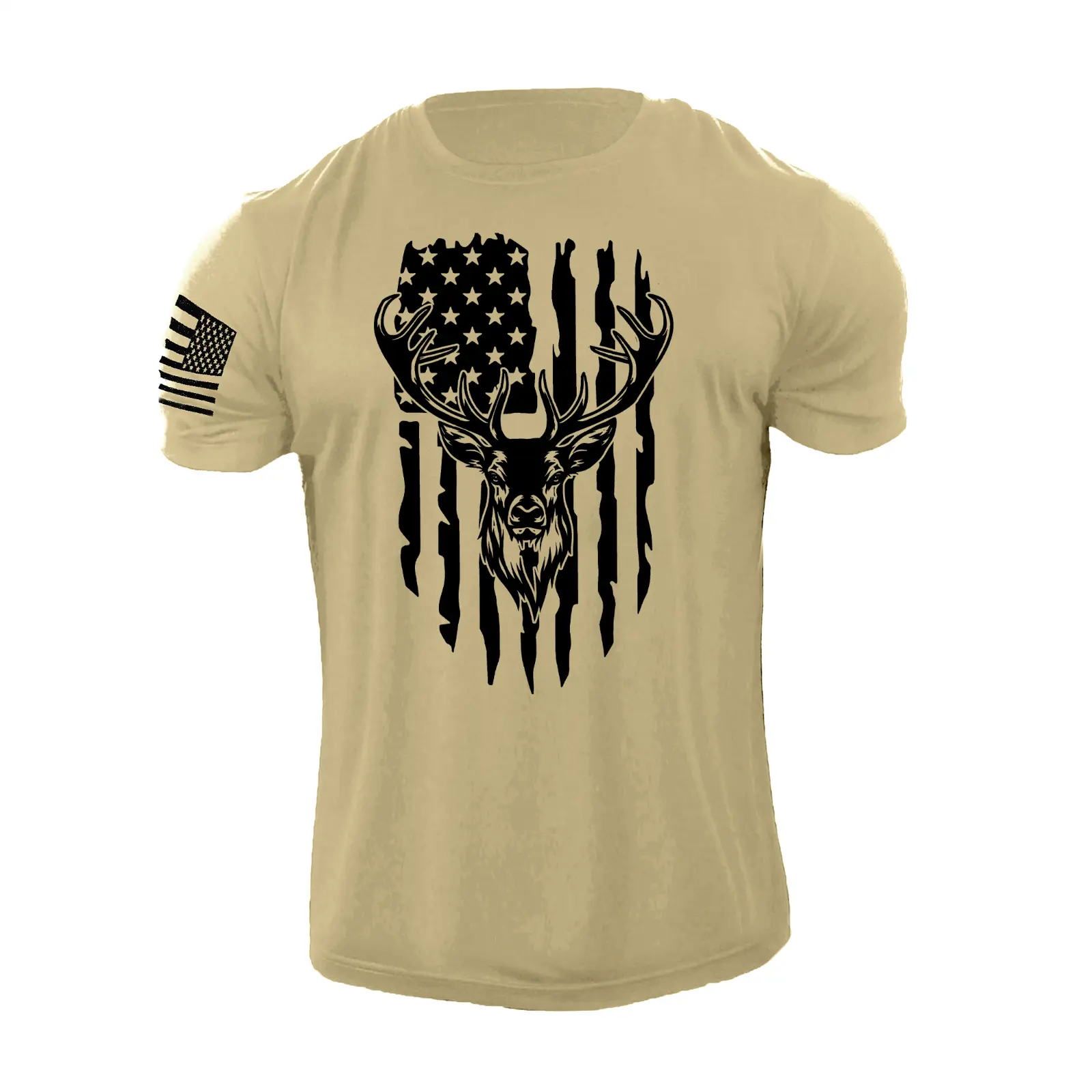 T-shirt drapeau américain chasse au cerf américain pour homme 100% coton