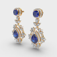 Pendientes de tuerca vintage estilo clásico indio para ocasiones especiales, con zafiro azul y moissanita de corte pera y cojín, en plata de ley.