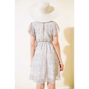 Ecru motivo floreale con cintura Mini abito da <span class=keywords><strong>donna</strong></span> Casual elegante a righe stile Party taglia unica XS 6XL capestro traslucido - Product Image 2