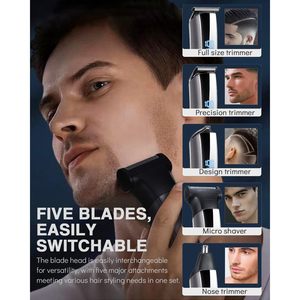 Kit de Afeitadora Eléctrica Recargable Inalámbrica 5 en 1 para Hombre, con Pantalla LED, Recortador de Vello Nasal y Afeitadora para Cara y Cuerpo, Lavable - Product Image 5