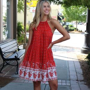 Indien fait à la main bohème imprimé fleuri Mini robe femmes vêtements d'été poche à manches naturel taille genou longueur plage - Product Image 2