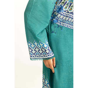 Traje de Verano Elegante e Informal de 3 Piezas para Mujer, Estampado, Color Verde Azulado, Transpirable, Largo hasta la Rodilla, Cuello Mandarín, Decoración de Diamantes, Talla XS - Product Image 3