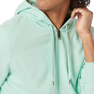 Sweat-shirt à capuche zippé vert menthe pour homme, coupe classique, couleur unie, en molleton décontracté, idéal pour l'automne - Product Image 5