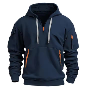 <b>Men's</b> Solid <b>Grey</b> Zip Hoodie Casual Pullover <b>Sweatshirt</b> With Orange Zippers And Kangaroo Pocket - Product Image 5