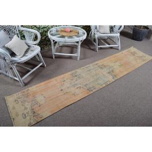 1.8x9 ft Runner Turkish Rug, Vintage Rug, <b>Brown</b> Yellow Animal Print <b>Wool</b> Rug - Product Image 2