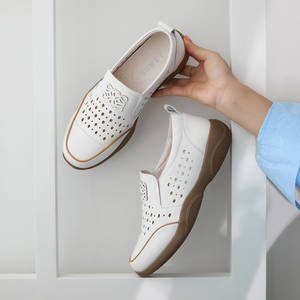 [JSHOE] <b>Women</b> Action Cowhide Leather Punching Comfort Slip On Shoes 4cm Low <b>Heel</b> Casual Walking Shoes - Product Image 2