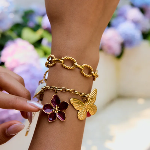 Ensemble collier et bracelet en acier inoxydable pour femme Pendentif cœur Pierre naturelle Diamant rose Fleur rouge Motif papillon et étoile - Product Image 2